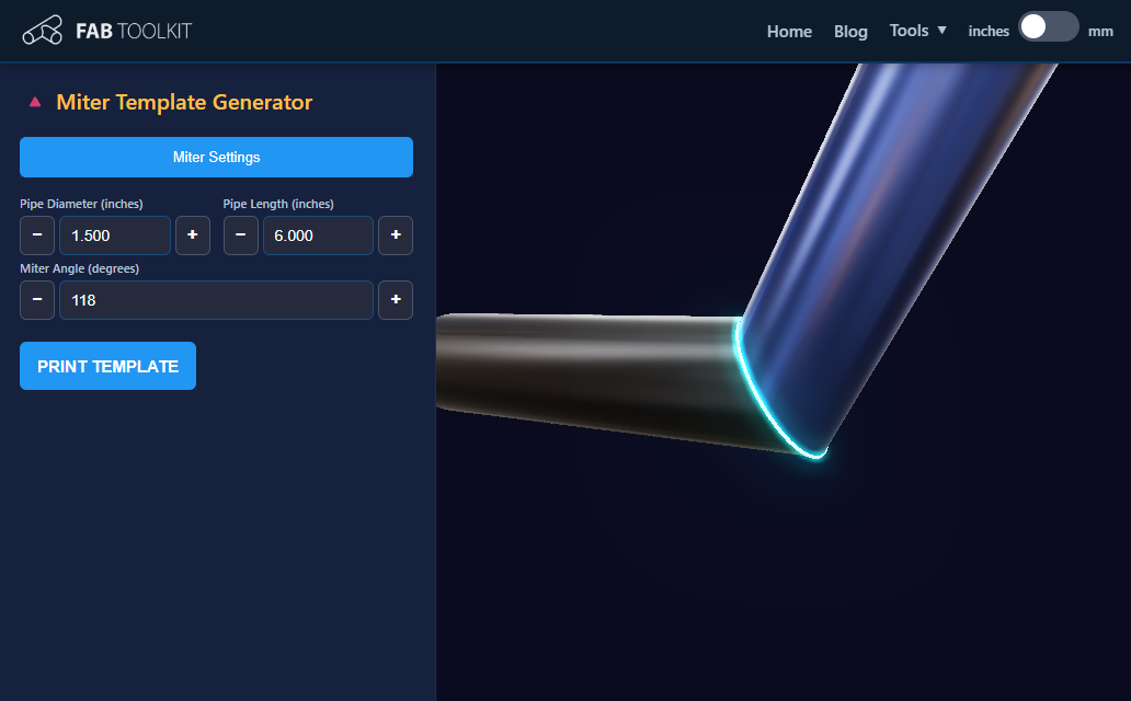 Pipe Miter Template Generator